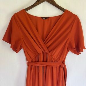 Large Burnt Orange Flowy Dress with Tie